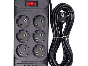 Мережевий фільтр подовжувач 5 м на 6 розеток 4 USB 2 Type-C та кнопкою вимкнення HP-5-16