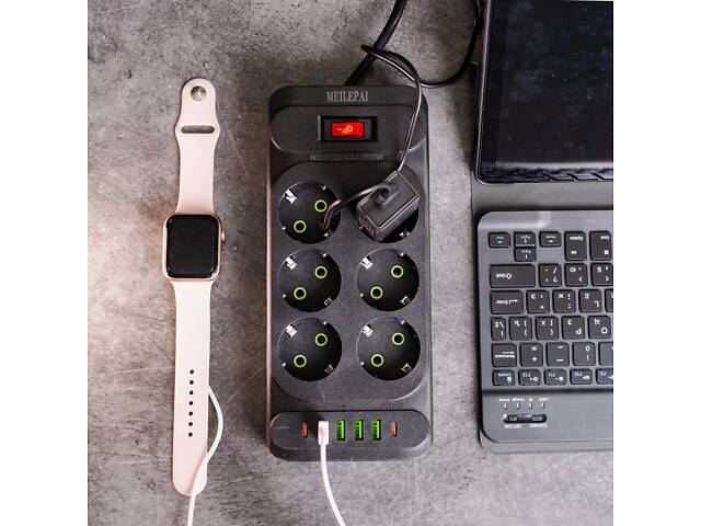 Мережевий фільтр подовжувач 5 м на 6 розеток 4 USB 2 Type-C та кнопкою вимкнення HP-5-16 - Фото 2