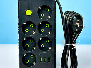 Мережевий фільтр-подовжувач 6 розеток 4USB і Type-C Port 4m чорний