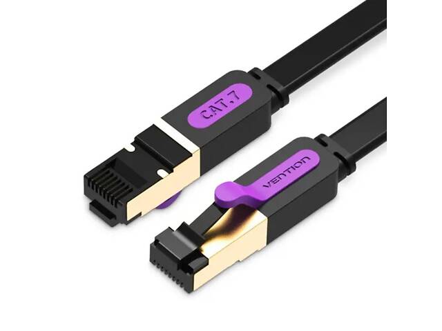 Мережевий кабель Vention Flat Cat.7 Patch Cable 1M Black (ICABF) yL. - Фото 1