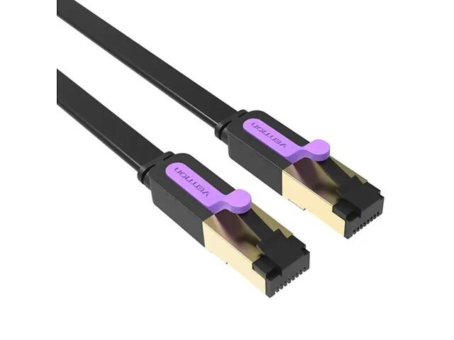 Мережевий кабель Vention Flat Cat.7 Patch Cable 1M Black (ICABF) yL. - Фото 2