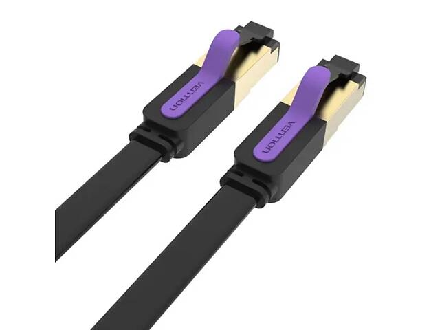 Мережевий кабель Vention Flat Cat.7 Patch Cable 1M Black (ICABF) yL. - Фото 3
