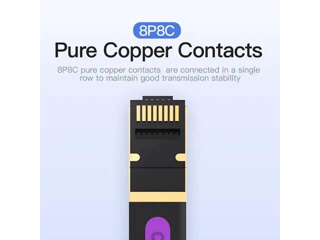 Мережевий кабель Vention Flat Cat.7 Patch Cable 1M Black (ICABF) yL. - Фото 4