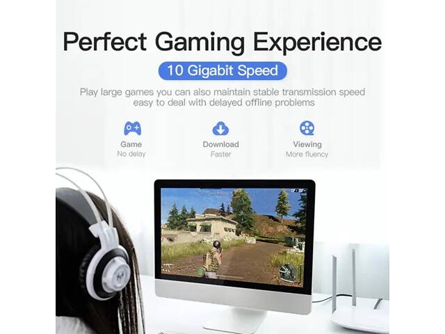 Мережевий кабель Vention Flat Cat.7 Patch Cable 1M Black (ICABF) yL. - Фото 7