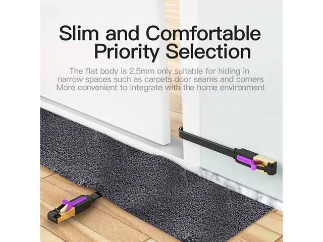 Мережевий кабель Vention Flat Cat.7 Patch Cable 1M Black (ICABF) yL. - Фото 8