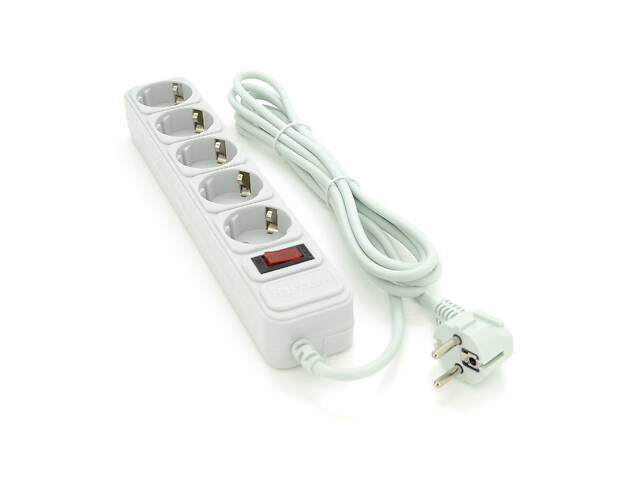 Сетевой удлинитель Maxxter SP5, 220В 10А, 5 розеток, 3 м, Gray, Q30 - Фото 1