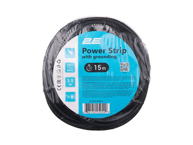 Мережевий подовжувач 2E 1XSchuko, 3G*1.5мм, 15м, black (2E-PC315M15) - Фото 2