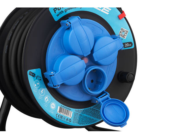 Мережевий подовжувач 2E 4XSchuko на котушці, ІР44, 3G*1.5мм, 20м, black (2E-CR4315IP44M20) - Фото 6