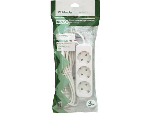 Мережевий подовжувач Defender E330 3.0 m 3 розетки white (99222) - Фото 4