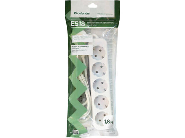 Мережевий подовжувач Defender E518 1.8 m 5 розеток white (99229) - Фото 4