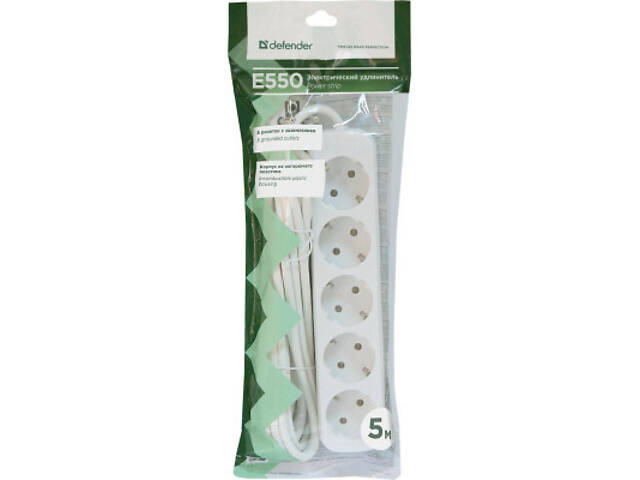 Мережевий подовжувач Defender E550 5.0 m 5 розеток white (99231) - Фото 4
