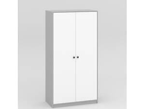 Шкаф детский для одежды серо-белый из ЛДСП с полками и штангой для вешалок для детской комнаты.