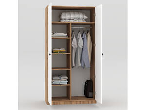 Шкаф детский распашной 1950х1000х520 мм из ламинированной ДСП белый дуб тахо для хранения вещей мебели.