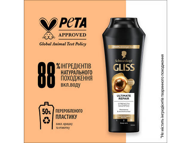 Шампунь Gliss Ultimate Repair для пошкодженого та сухого волосся 250 мл (9000100662918/9000100801416) - Фото 4