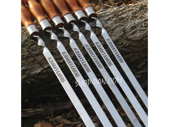 Шампури з дерев'яними ручками та гравіюванням 6 шт (одинаковий напис на всіх шампурах) - Фото 1