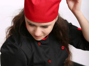 Шапка таблетка поварская с сеткой котон красный Т-01 - Форма повара