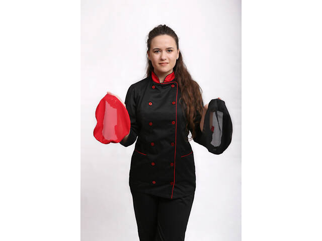 Шапка таблетка поварская с сеткой котон красный Т-01 - Форма повара - Фото 2