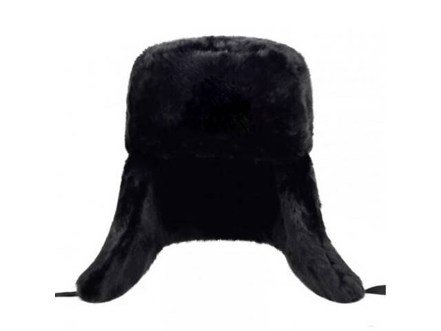 Шапка вушанка чорна. Шапка вушанки з штучного хутра. - Фото 2