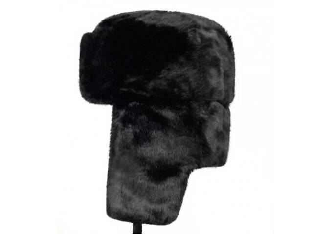 Шапка вушанка чорна. Шапка вушанки з штучного хутра. - Фото 3