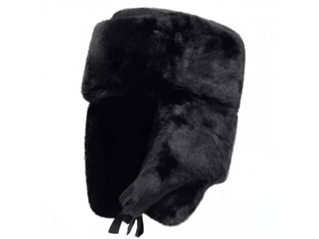 Шапка вушанка чорна. Шапка вушанки з штучного хутра. - Фото 5