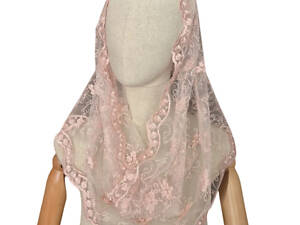 Шарф снуд венчальный на крестины кружевной для невесты пудровый