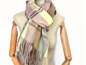 Шарф теплый женский кашемировый капучино сирень серый.