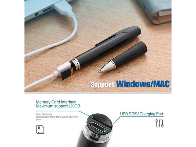 Кулькова ручка з міні-камерою 1080P Full HD — прихований відеозапис та аудіозапис, кишенькова портативна камера. - Фото 4