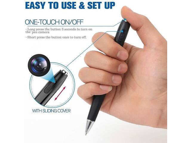 Кулькова ручка з міні-камерою 1080P Full HD — прихований відеозапис та аудіозапис, кишенькова портативна камера. - Фото 6