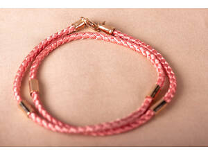 Шовковий рожевий шнурок із золотими вставками SH-0018