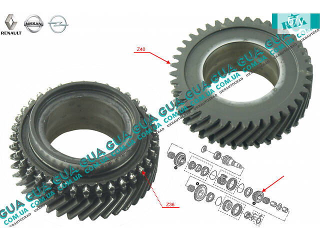Шестерня Z40 (зубчасте колесо) 4 передача вторинного валу КПП 7700749863 Nissan/НІССАН INTERSTAR 1998-2010/ІНТЕРСТАР