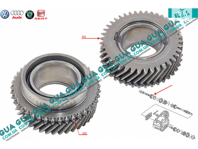 Шестерня Z41 (зубчасте колесо) 4 передачі первинного валу КПП 02T311145R VW/ВОЛЬКС ВАГЕН CADDY III 2004-/КАДДІ 3 04-