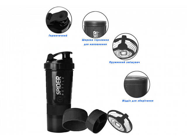 Шейкер спортивний EasyFit Spider 0,5 л Чорний - Фото 2