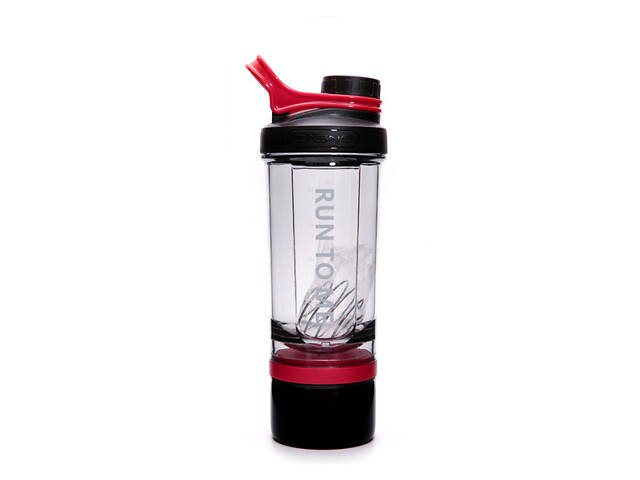 Шейкер спортивний з контейнером Casno 600 мл KXN-1199 з вінчиком Сірий/Червоний - Фото 1