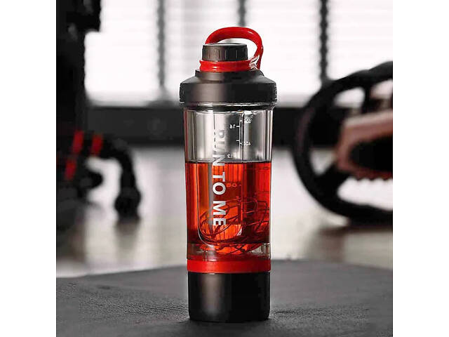 Шейкер спортивний з контейнером Casno 600 мл KXN-1199 з вінчиком Сірий/Червоний - Фото 2