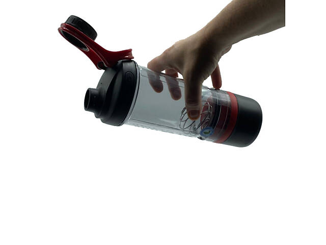 Шейкер спортивний з контейнером Casno 600 мл KXN-1199 з вінчиком Сірий/Червоний - Фото 7