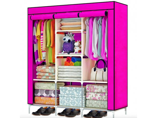 Шкаф тканевый складной STORAGE WARDROBE 88130 на 3 секции 130х45х175 см Розовый - Фото 1