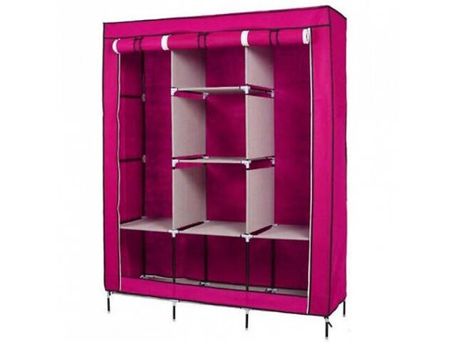Шкаф тканевый складной STORAGE WARDROBE 88130 на 3 секции 130х45х175 см Розовый - Фото 2