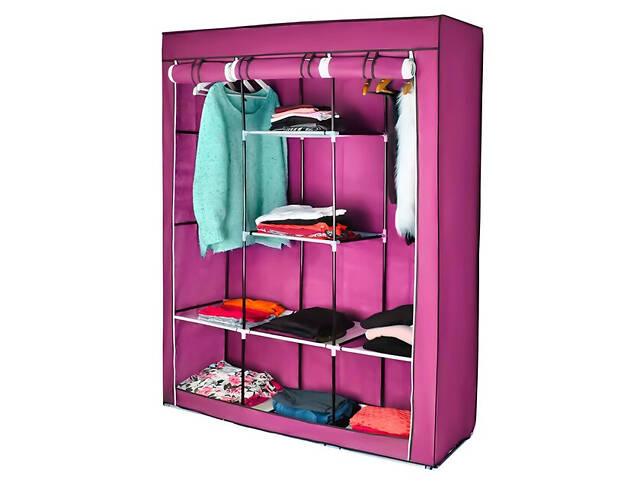 Шкаф тканевый складной STORAGE WARDROBE 88130 на 3 секции 130х45х175 см Розовый - Фото 7