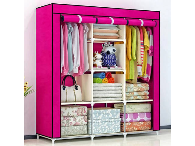 Шкаф тканевый складной STORAGE WARDROBE 88130 на 3 секции 130х45х175 см Розовый - Фото 9