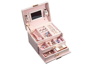 Шкатулка Casegrace SP-01111 Pink 17*12*12,5 см для украшений и ювелирных изделий трехуровневая с зеркалом