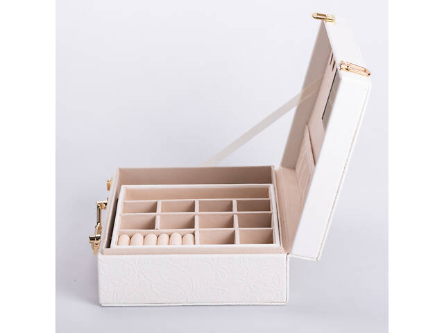 Скринька для прикрас з еко шкіри 2 яруси із дзеркалом органайзер для ювелірних виробів - Фото 4