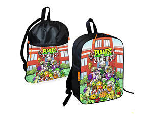 Школьный рюкзак детский Растения против зомби + Сумка для обуви спортивной формы рюкзак-мешок мальчику (01811)