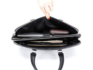 Кожаная мужская деловая сумка-портфель портфель для ноутбука черный Tiding Bag 64028