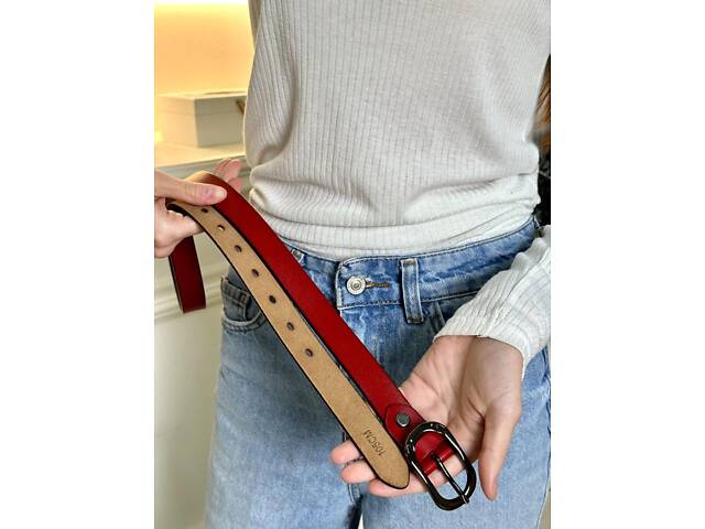 Шкіряний червоний ремінь - Фото 2