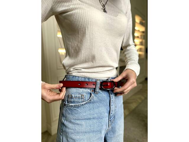 Шкіряний червоний ремінь - Фото 4