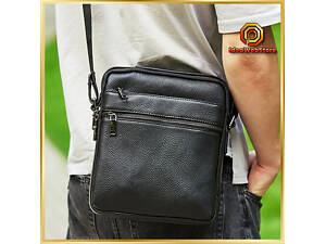Кожаный мессенджер мужской Мужская кожаная сумка через плечо черная Tiding Bag