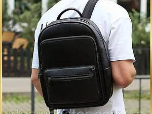 Кожаный городской мужской рюкзак классический черный из натуральной кожи качественный.