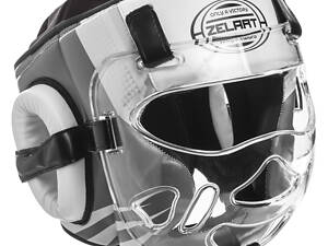 Шолом для єдиноборств з прозорою маскою PU Zelart BO-1360 р-р L Чорний-Білий