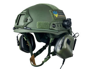 Шлем кевларовый FAST NIJ IIIA и наушники Earmor M31H Mod3 M Ranger Green