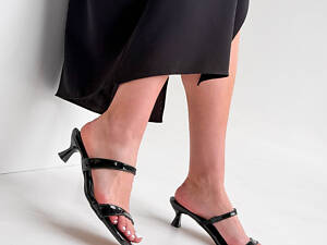 Шлепанцы женские Silik черные, натуральный лак 9458, размеры 36, 39